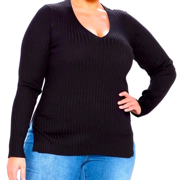 Fashion Nova plus size Giving me the Feels Sweater Black 2X fitted Ribbed - Picture 1 of 6